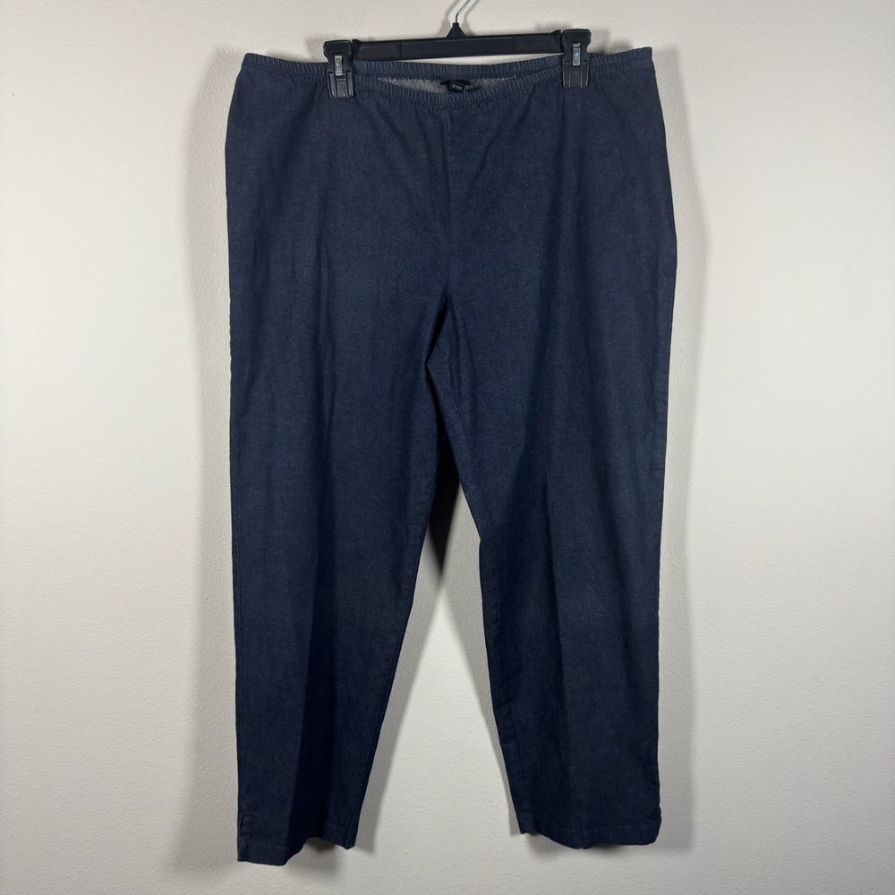 Eileen Fisher Womens XL Dark Wash Denim Side Zip Tapered Leg Stretch Pants USA